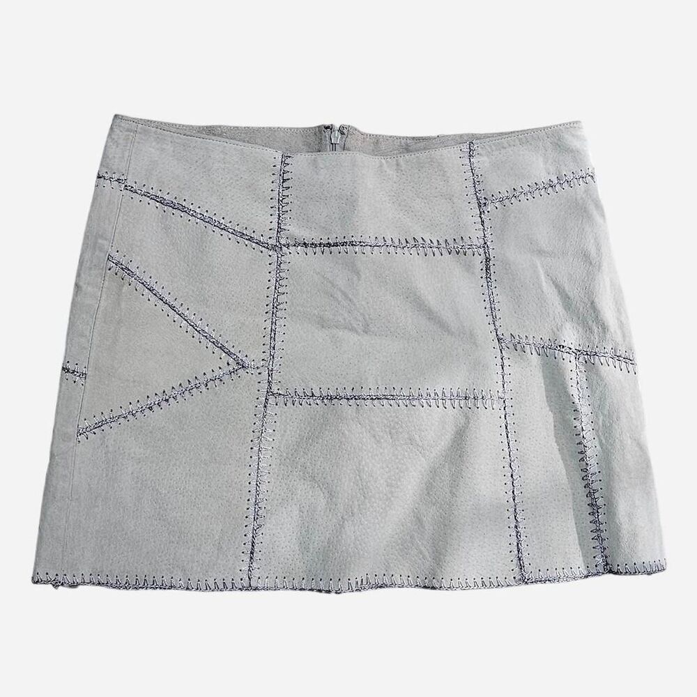 90s y2k boho western patchwork beige suede light purple stitching mini skirt